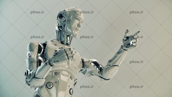 عکس با کیفیت ربات هوشمند شکل انسان در پس زمینه خاکستری