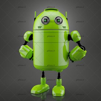 عکس با کیفیت ربات سبز در پس زمینه خاکستری تیره