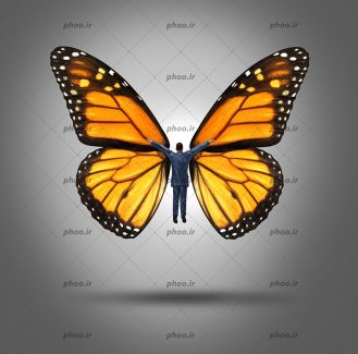 عکس با کیفیت مردی در حال پرواز با دو بال پروانه