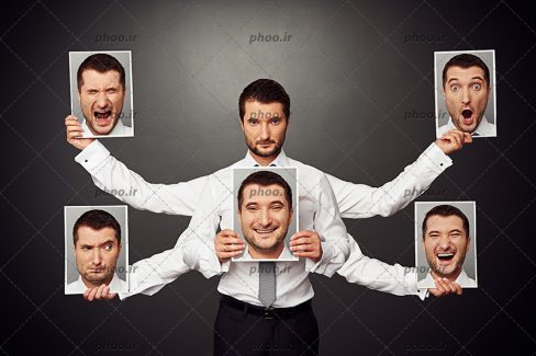 عکس با کیفیت مردی با چند عکس از حالت های مختلف چهره اش
