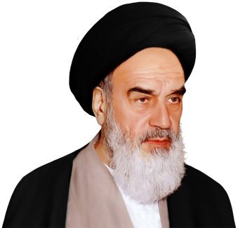 عکس با کیفیت چهره ی سه رخ امام خمینی (ره) با عمامه و عبای مشکی در پس زمینه سفید