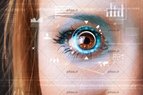 عکس زن آینده با فناوری سایبری مفهوم پانل چشم