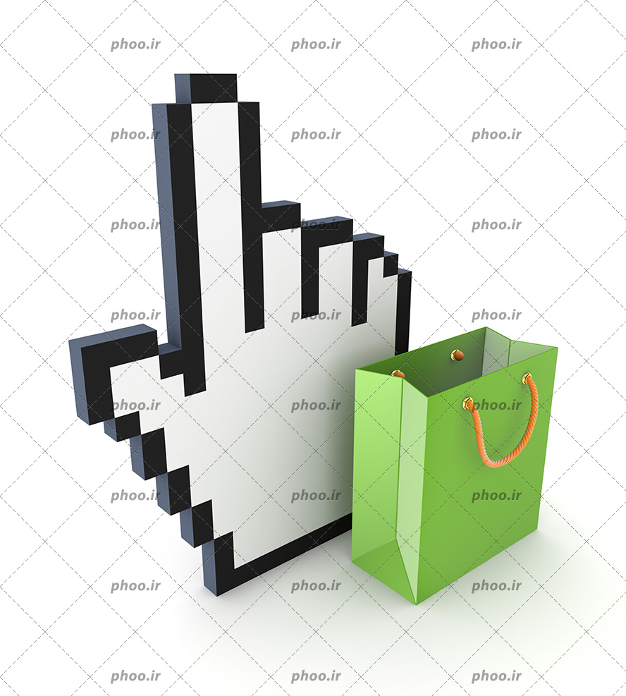 عکس با کیفیت کیسه خرید در کنار نشانگر موس به شکل دست