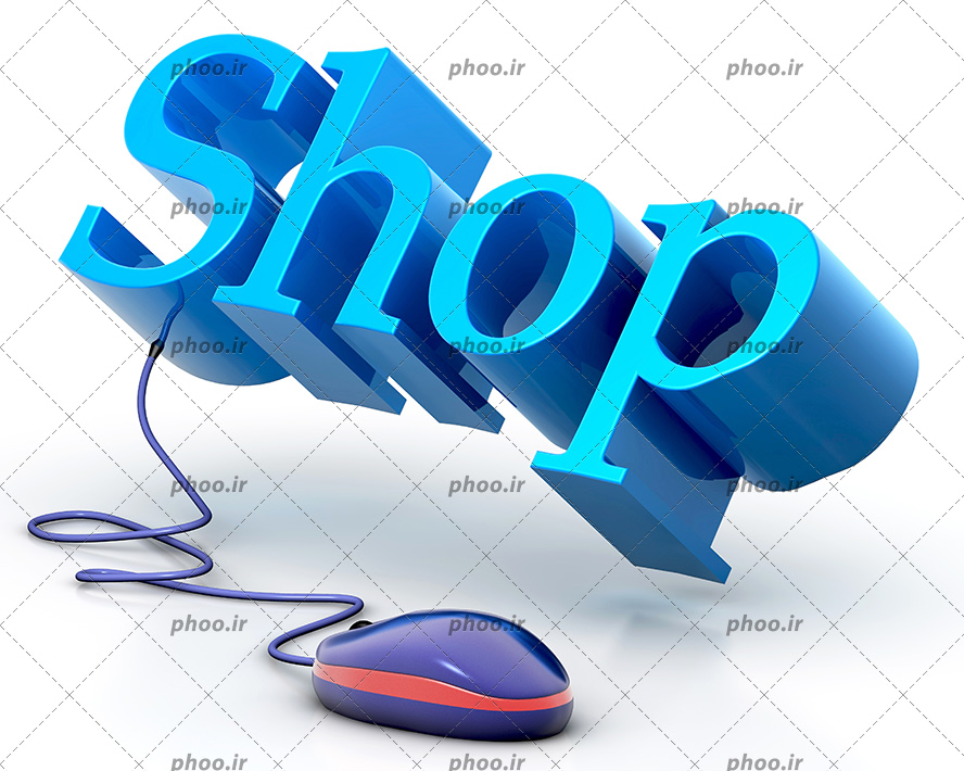 عکس با کیفیت موس کامپیوتر متصل به نوشته انگلیسی (shop)