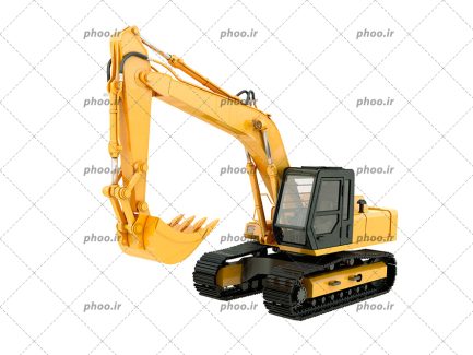 عکس بیل مکانیکی زرد با کابین مشکی در پس زمینه سفید