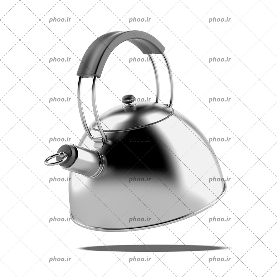 عکس کتری فلزی نقره ای در پس زمینه سفید