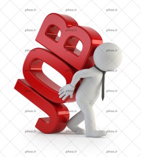 عکس آدمک سفید با کروات در حال حمل کلمه انگلیسی (job) به معنی کار در پس زمینه سفید