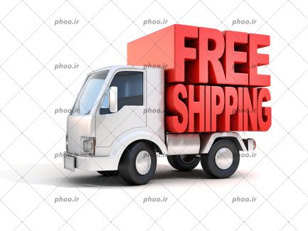 عکس یک کامیون سفید با کلمه انگلیسی (free shipping) روی آن به معنی حمل و نقل رایگان