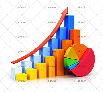 عکس نمودار دایره ای و نمودار ستونی رنگی در پس زمینه سفید