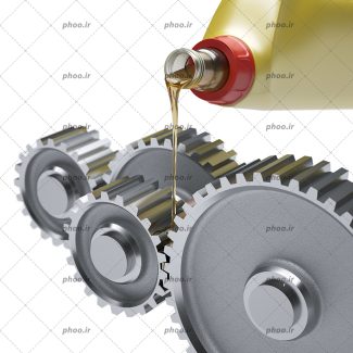 عکس ریختن روغن در چرخ دنده ها یا روغن کاری صنعتی در پس زمینه سفید
