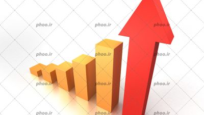 عکس با کیفیت نمودار ستونی و یک فلش قرمز به سمت بالا