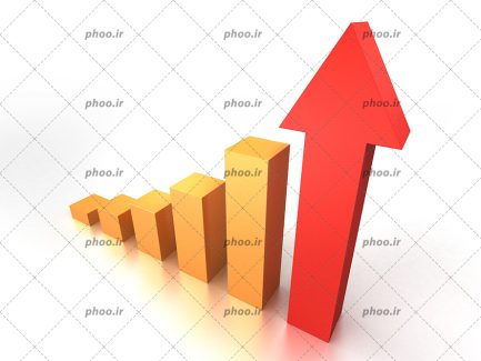 عکس با کیفیت نمودار ستونی و یک فلش قرمز به سمت بالا