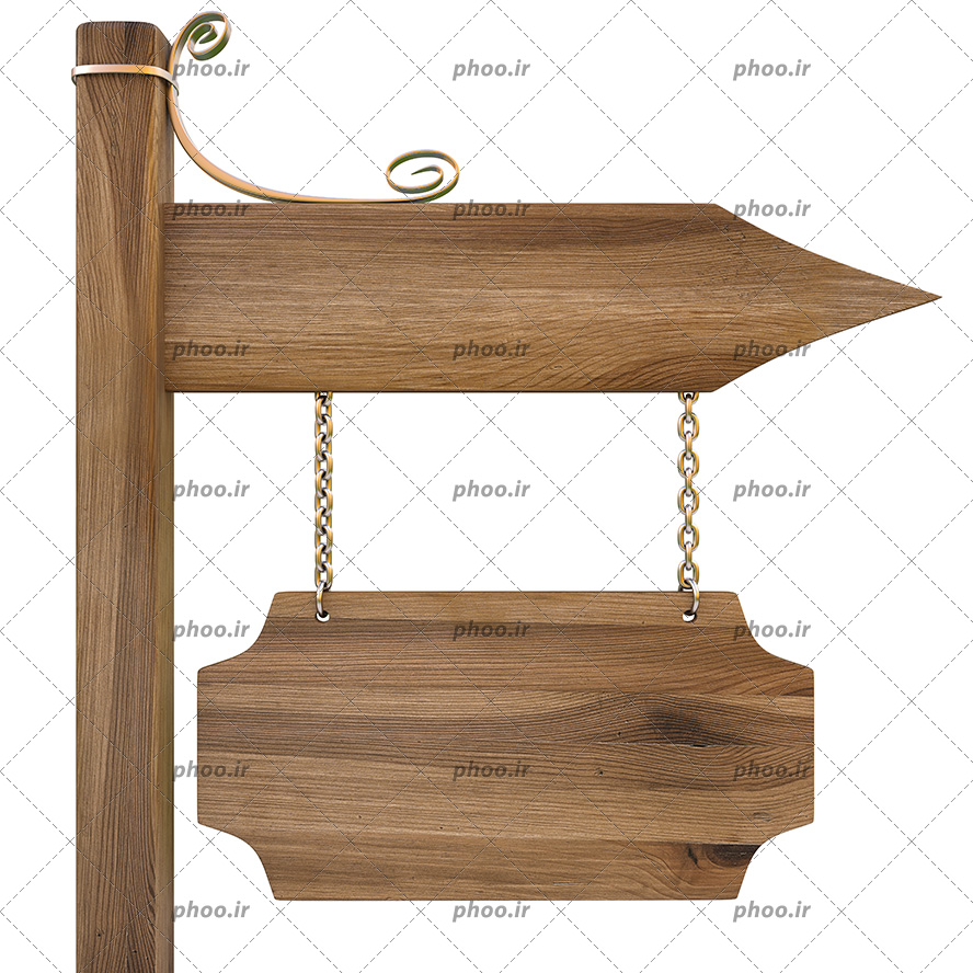 عکس با کیفیت تابلوی راهنما چوبی در پس زمینه سفید