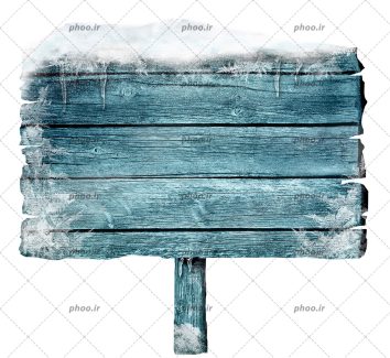 عکس با کیفیت تابلوی چوبی منجمد با برف و یخ در پس زمینه سفید