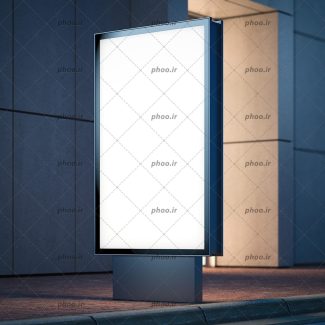 عکس تابلو سفید تبلیغاتی ایستاده در پس زمینه دیوار