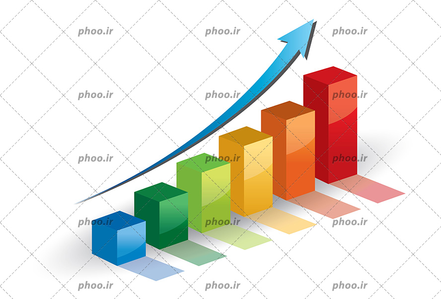 عکس با کیفیت نمودار ستونی رنگارنگ با فلش به سمت بالا