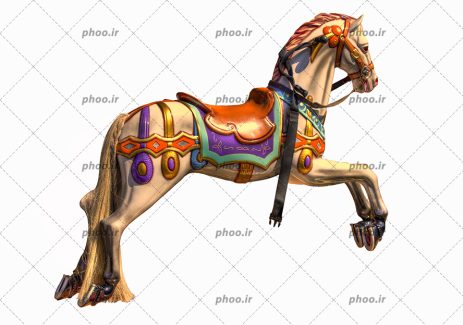عکس با کیفیت عکس رنگارنگ از اسب چرخ و فلک در پس زمینه سفید