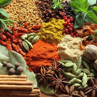 عکس ادویه ها و گیاهان متفاوت در کنار هم از نمای نزدیک