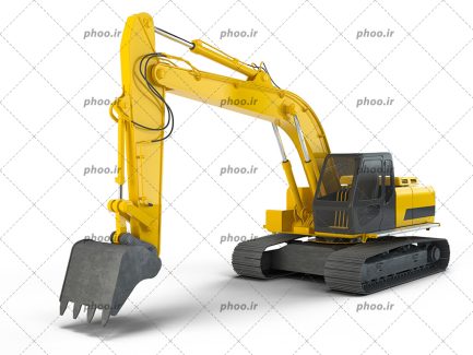 عکس با کیفیت بیل مکانیکی زرد در پس زمینه سفید