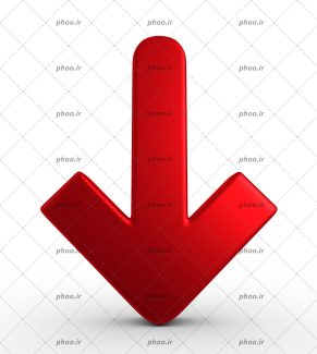 عکس با کیفیت فلش قرمز رنگ به سمت پایین در پس زمینه سفید