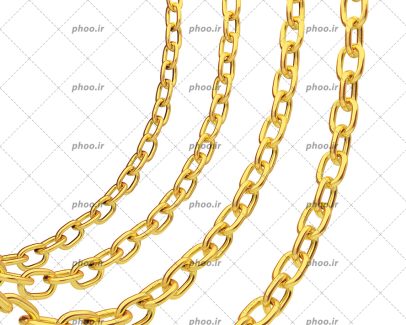 عکس با کیفیت زنجیر های طلایی آویز در پس زمینه سفید