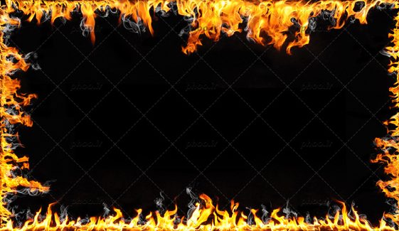 عکس با کیفیت شعله های آتش نارنجی در اطراف تصویر در پس زمینه مشکی