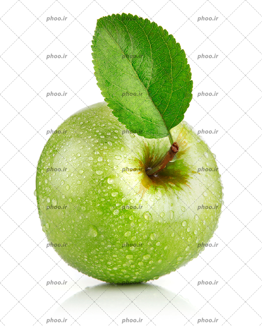 عکس زیبا سیب سبز خوشمزه با برگ