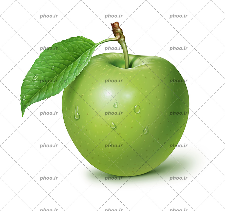 عکس زیبا سیب سبز خوشمزه با برگ