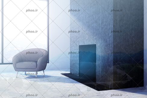 عکس مبل تک نفره راحتی رو به روی پنجره در اتاق نشیمن